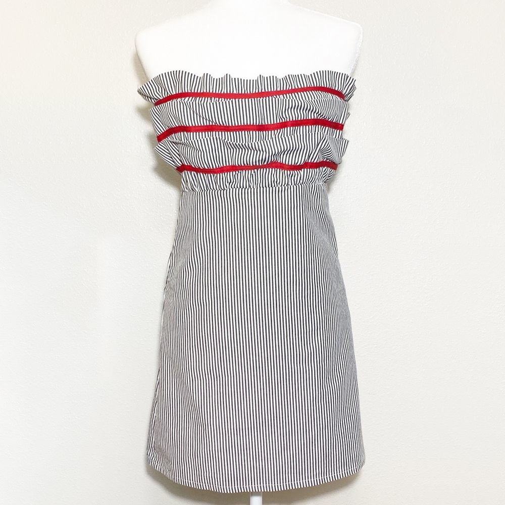 Judith March Striped Ruffle Strapless Dress